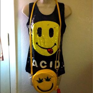 Smiley Shimmer Tank w Goofy Grin CrossBod Purse